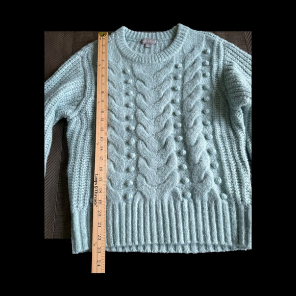 evolution by Cyrus Baby Blue Cable Knit Sweater Medium Women’s Balloon Sleeve - Picture 4 of 5